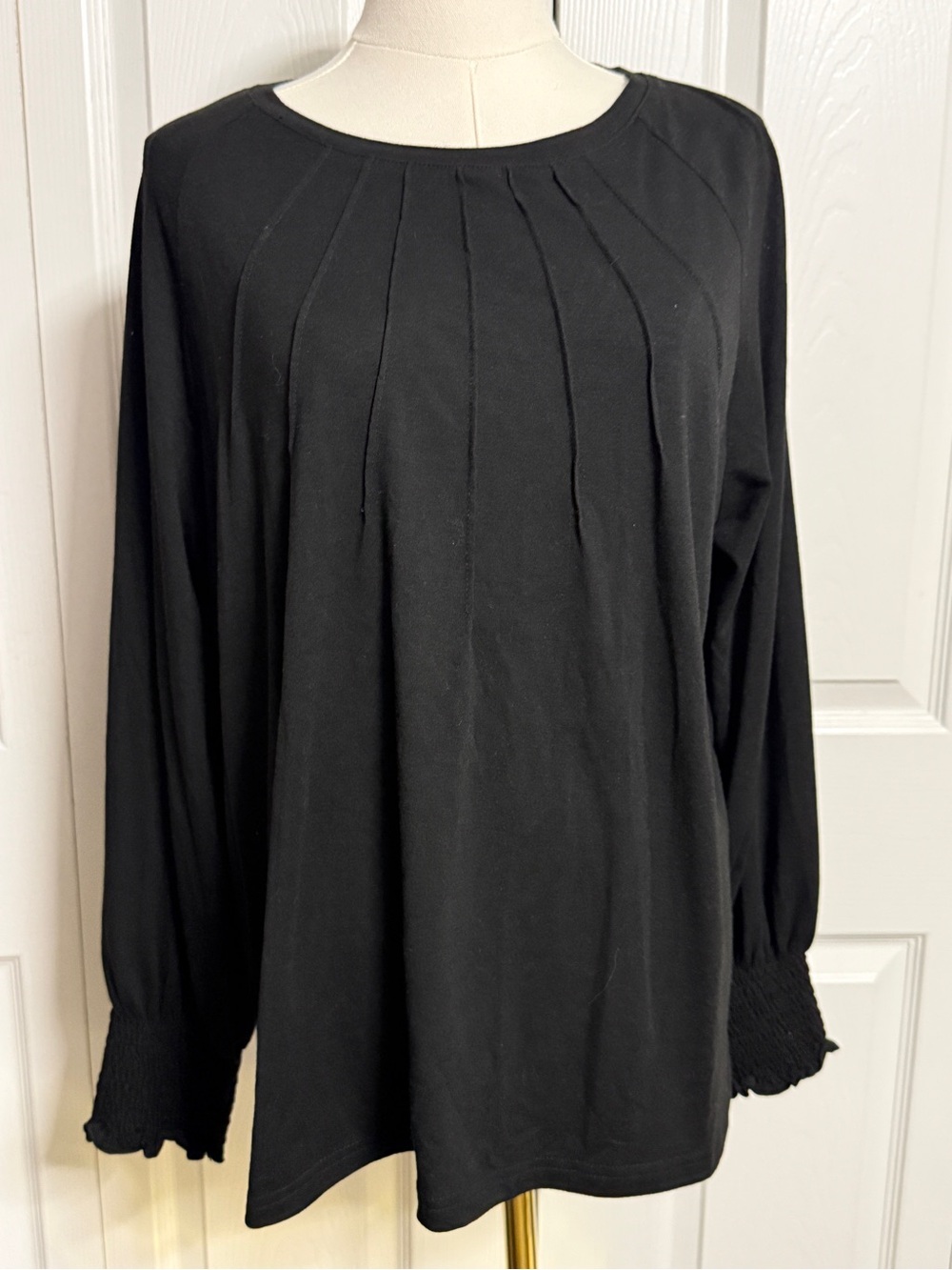 Classic Black Pleated Long-Sleeve Women's Top